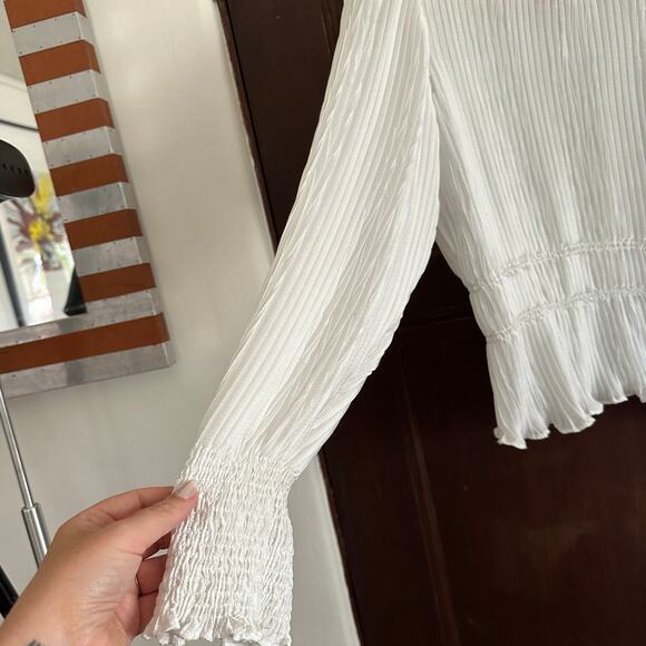 ZARA | White High Neck Pleated Smocked Blouse | Size Medium - Picture 7 of 9